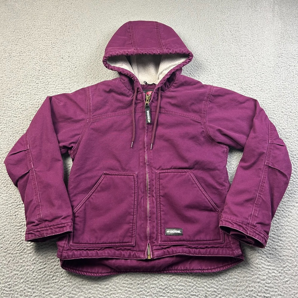 Berne Canvas Jacket Womens Small Plum Sherpa Lined Chore Barn Heavyweight